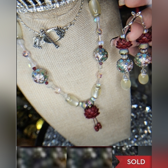 Tesoroz Del Rey Jewelry - SOLD-Artisan Quadruple Threat Cloisonne, Cinnabar, & Moonglow, w/ Rubies -  Set